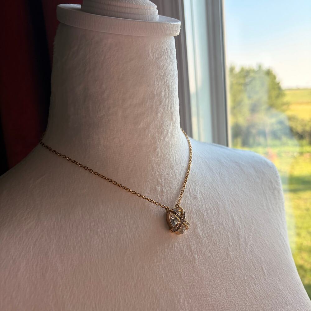 Vintage D'Orlan Swarovski Crystal Pendant Necklace Gold Plated Signed Tag NOS